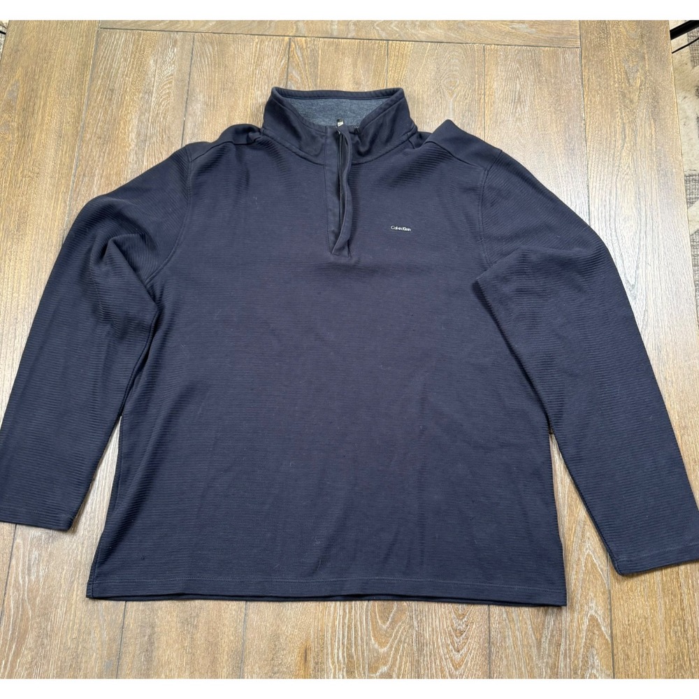 Calvin Klein Men's Quarter Zip Pullover Sweater Black Black Textured Size Large
